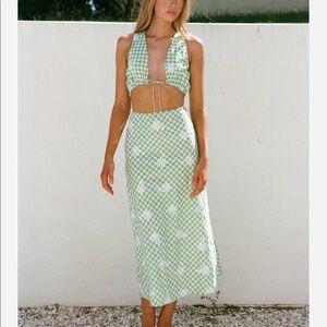 Green gingham midi dress with cutouts